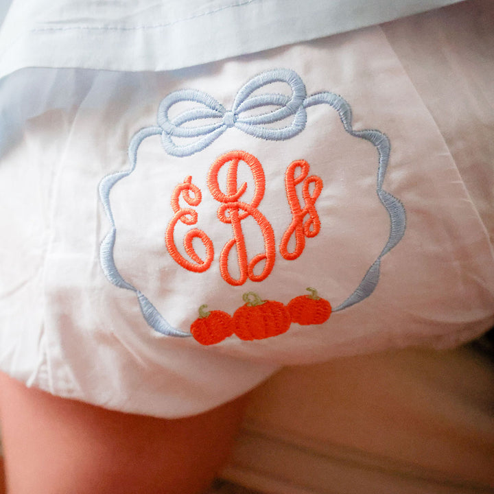 Girly Bow Personalized monogram diaper cover with pumpkin trio set