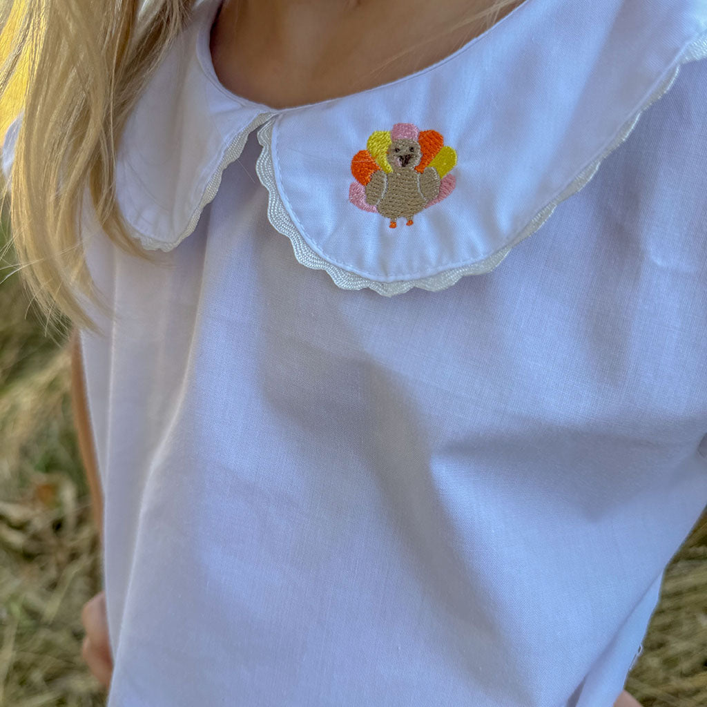 Turkey Thanksgiving Peter Pan Collar Shirt for Girls