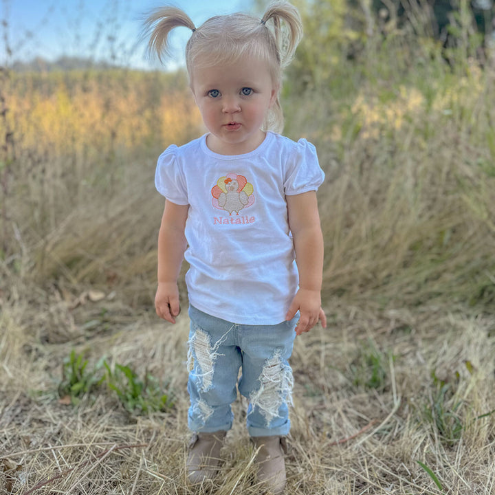 Girls Festive Thanksgiving Turkey Tee Shirt