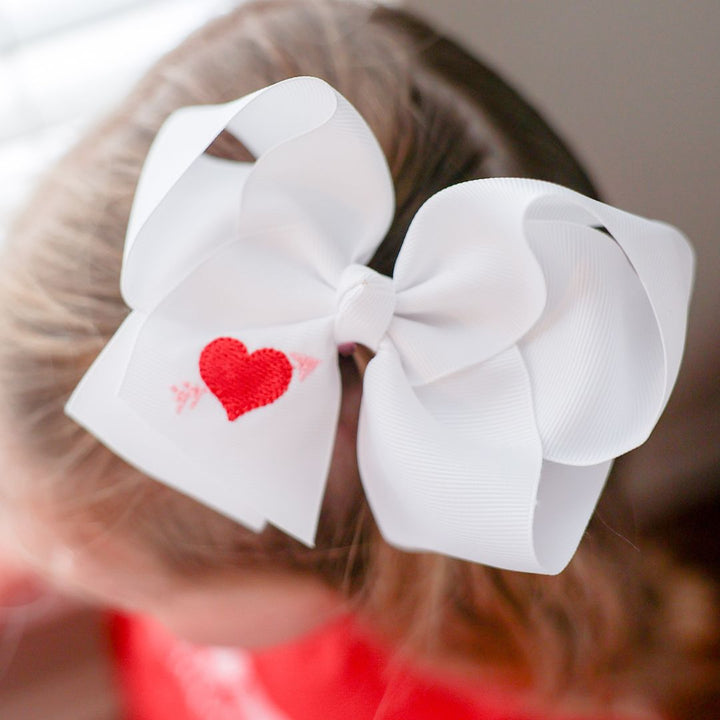 girls valentines bow with red heart