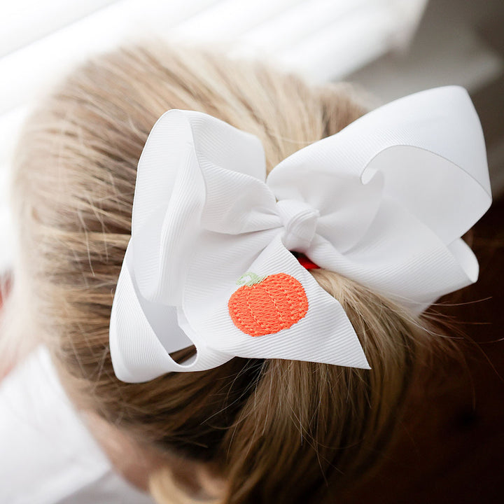 Girls Pumpkin Hair Bow Accessory for Thanksgiving and Halloween