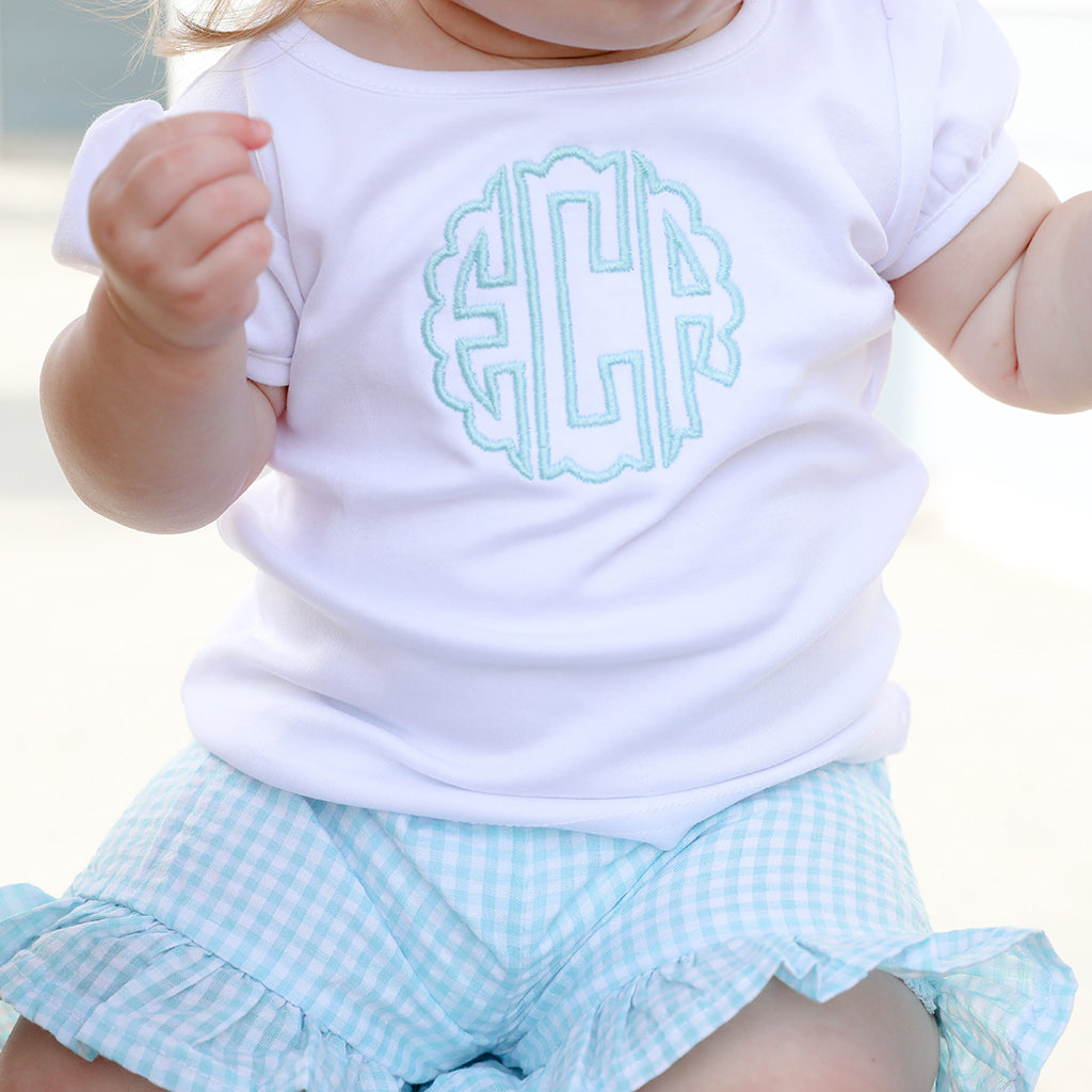 Girls Scallop Monogram Shirt Aqua