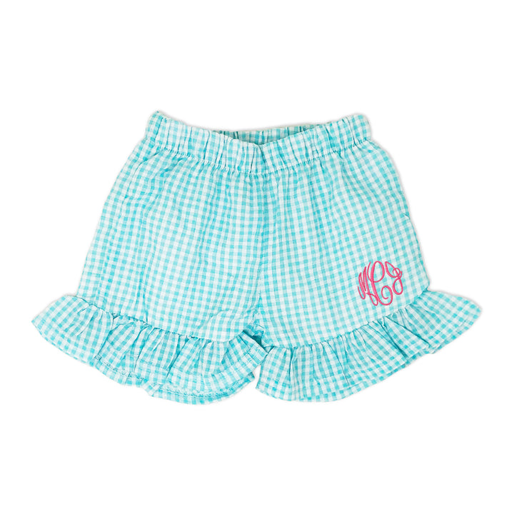 Girls Personalized Aqua Gingham Shorts