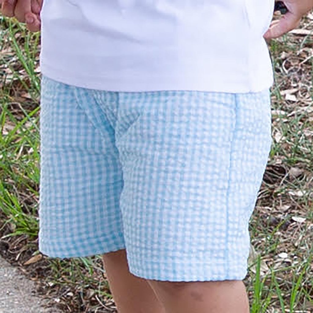 Aqua Gingham Shorts for Boys