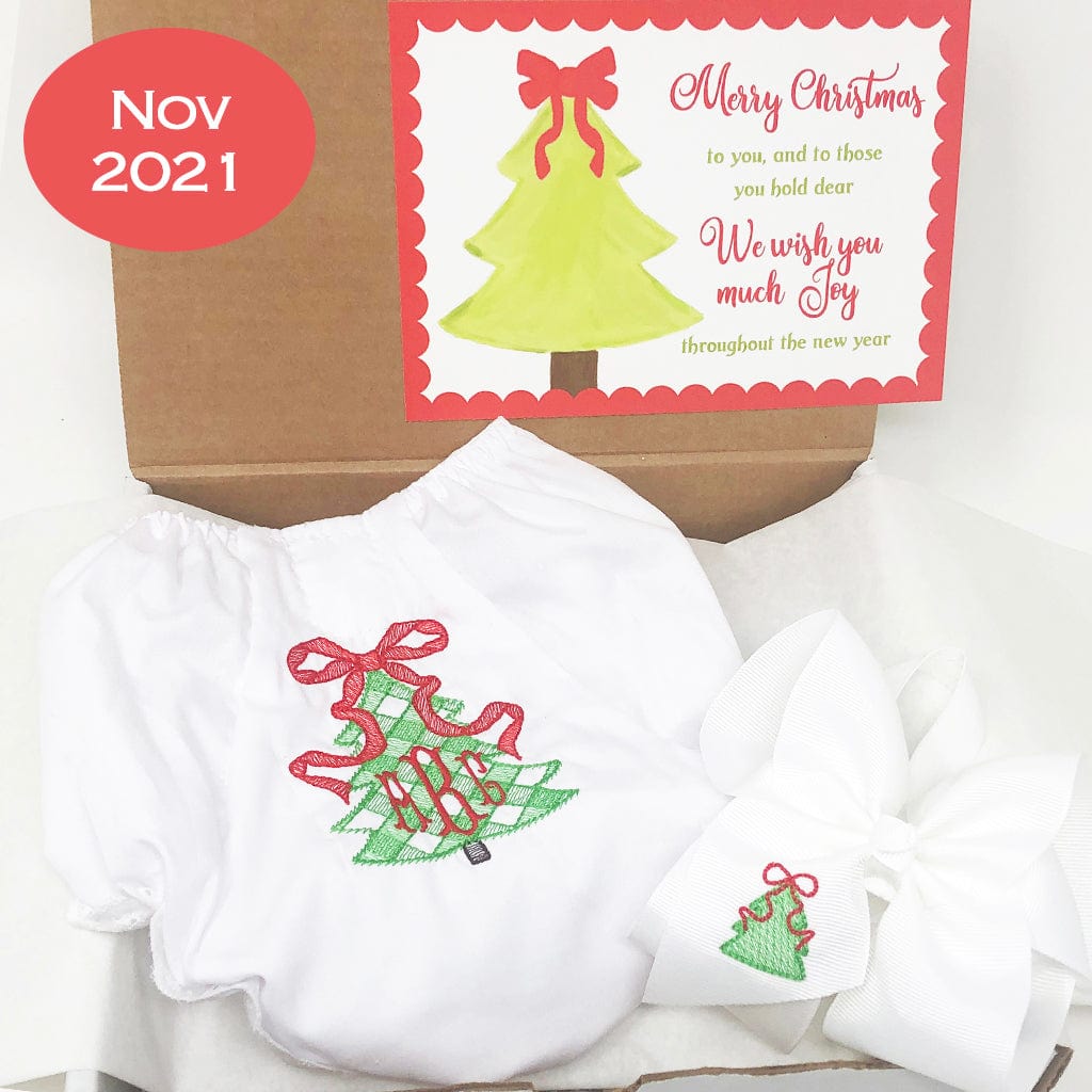 Bloomer Bow Set with Christmas Tree Embroidery - Nov 2021