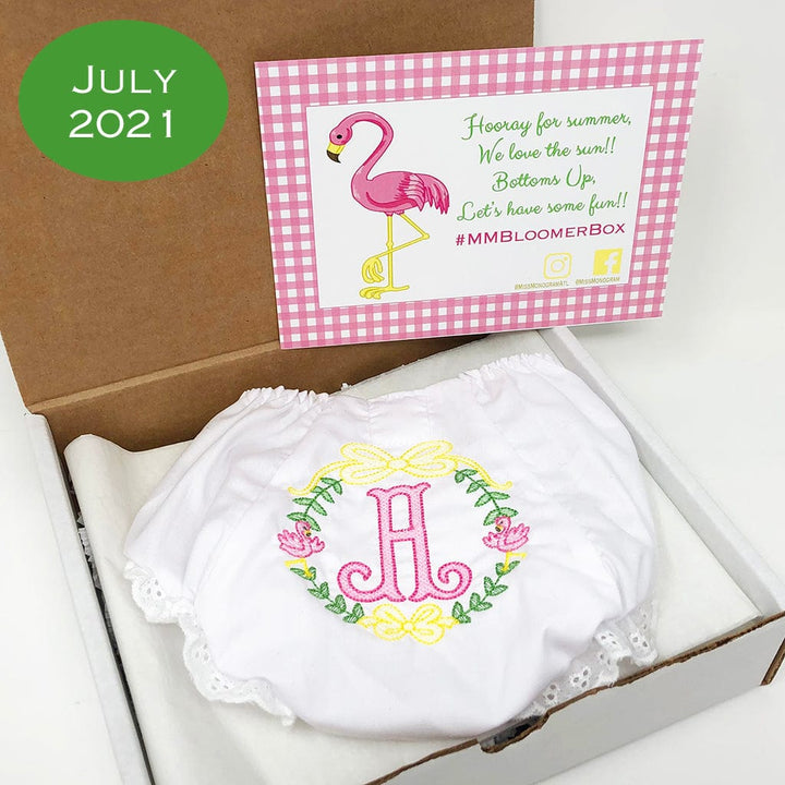 BloomersOnly July 2021 box with monogrammed bloomers, #MMBLOOMERBOX