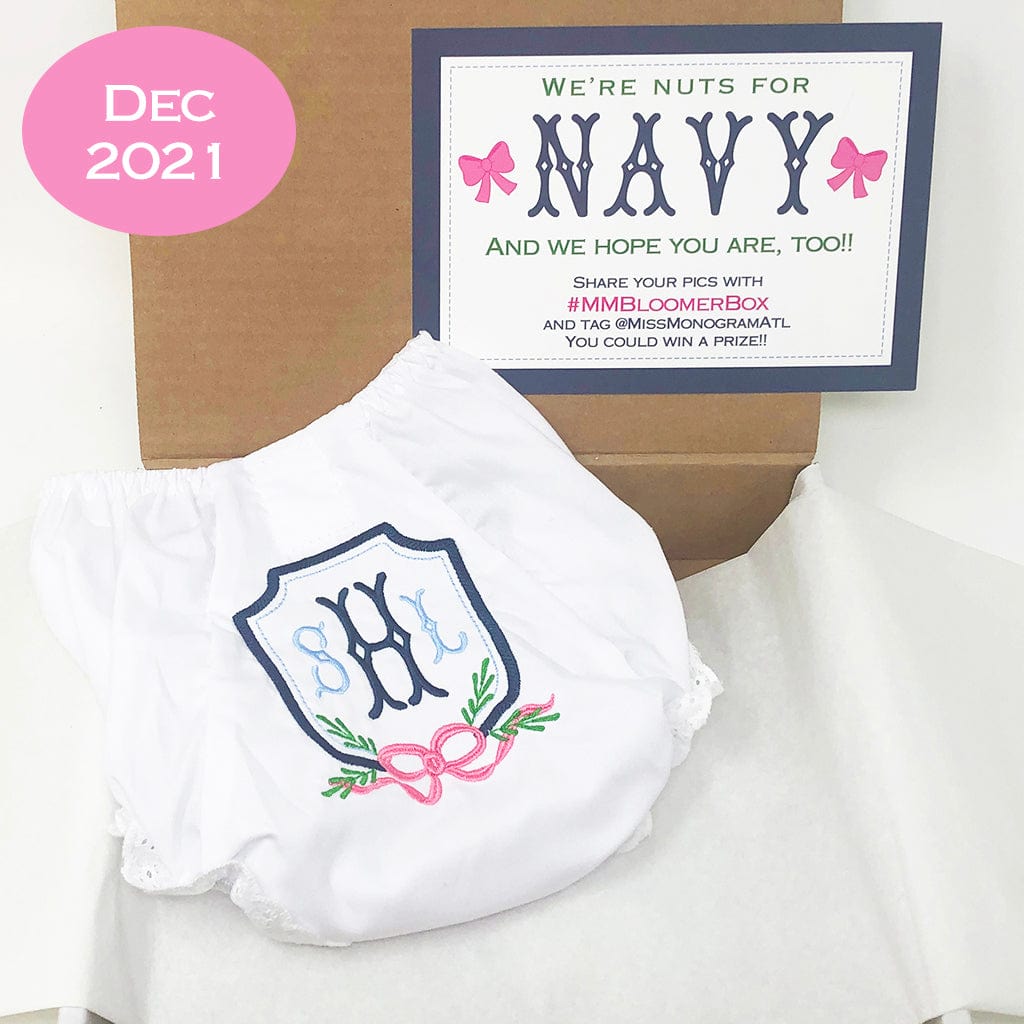 Bloomer with monogram, We're Nuts for Navy box, Dec 2021