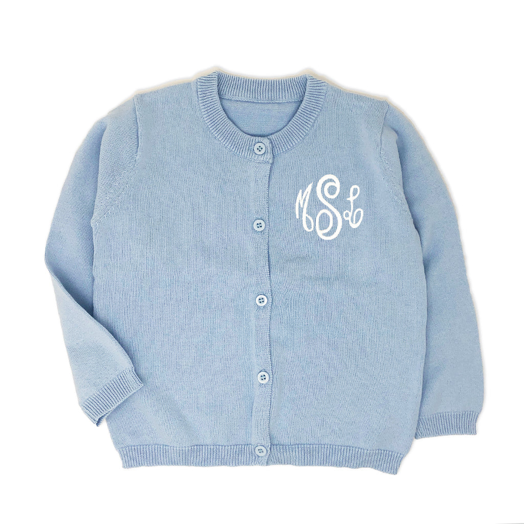 Girls Light Blue Personalized Cardigan Sweater