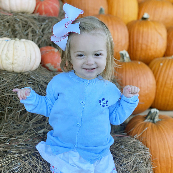 Girls Light Blue Personalized Cardigan Sweater