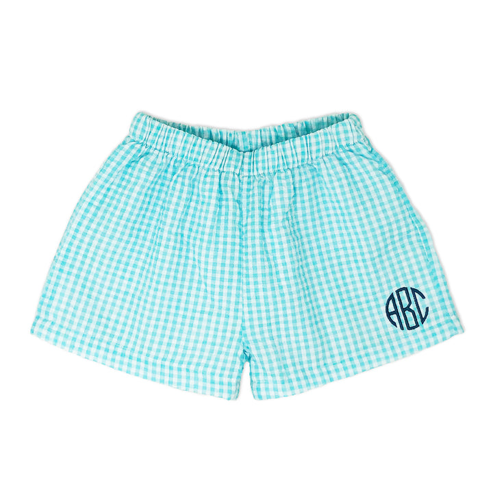 Boys Personalized Aqua Gingham Shorts