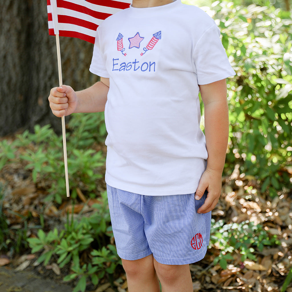 Personalized Royal Blue Gingham Shorts for Boys