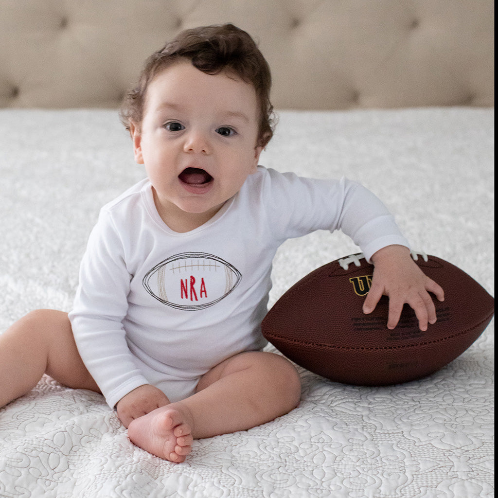 Boys Personalized Football Baby Onesie Red