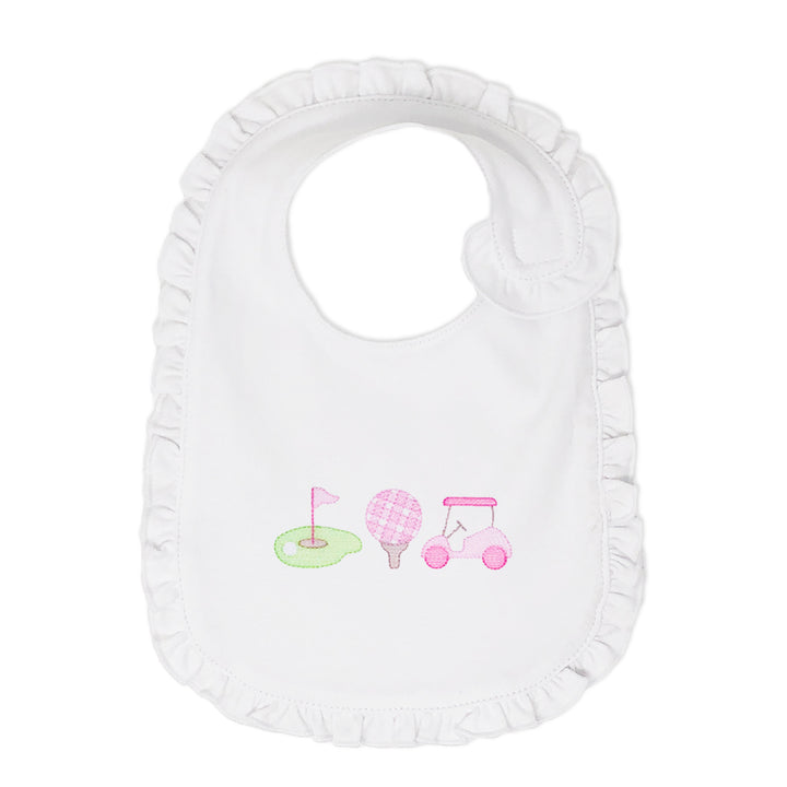 Bib with Golf Green, Pink Gingham Golf Ball and Golf Cart