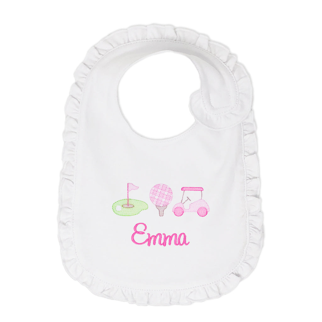 Personalized Pink Golf Themed Baby Bib for Girls