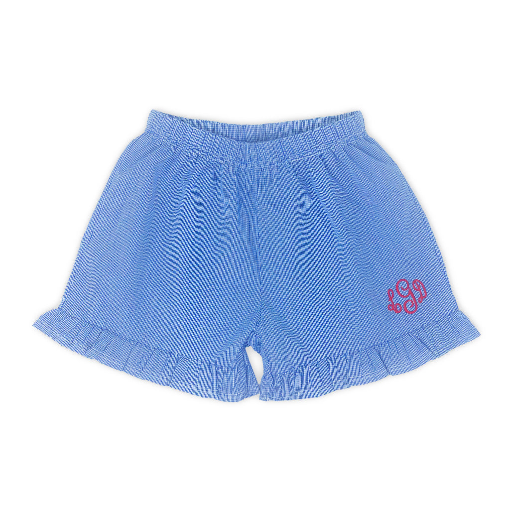 Girls Personalized Royal Blue Gingham Shorts