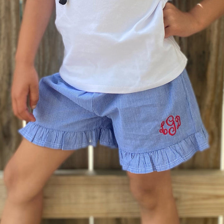 Boys Monogrammed Royal Blue Gingham Shorts