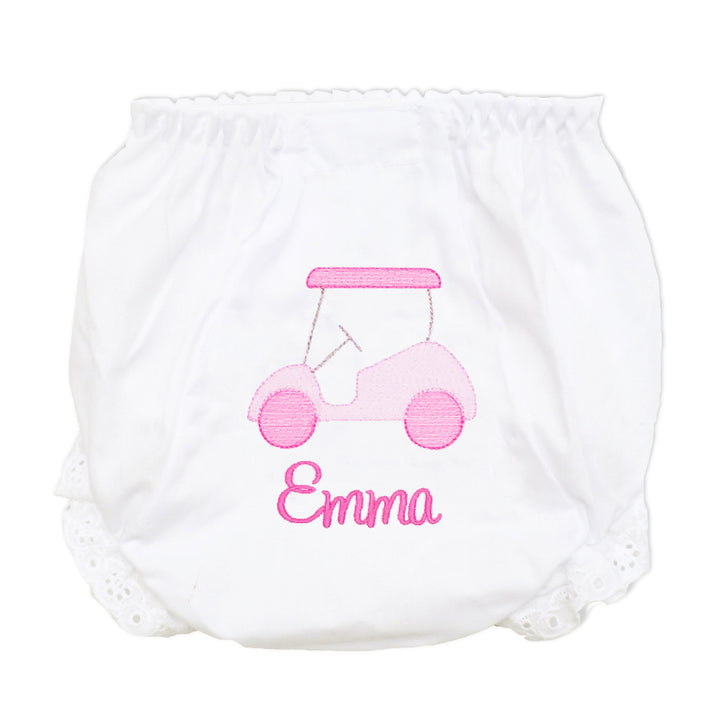 Personalized Pink Golf Cart Baby Bloomers