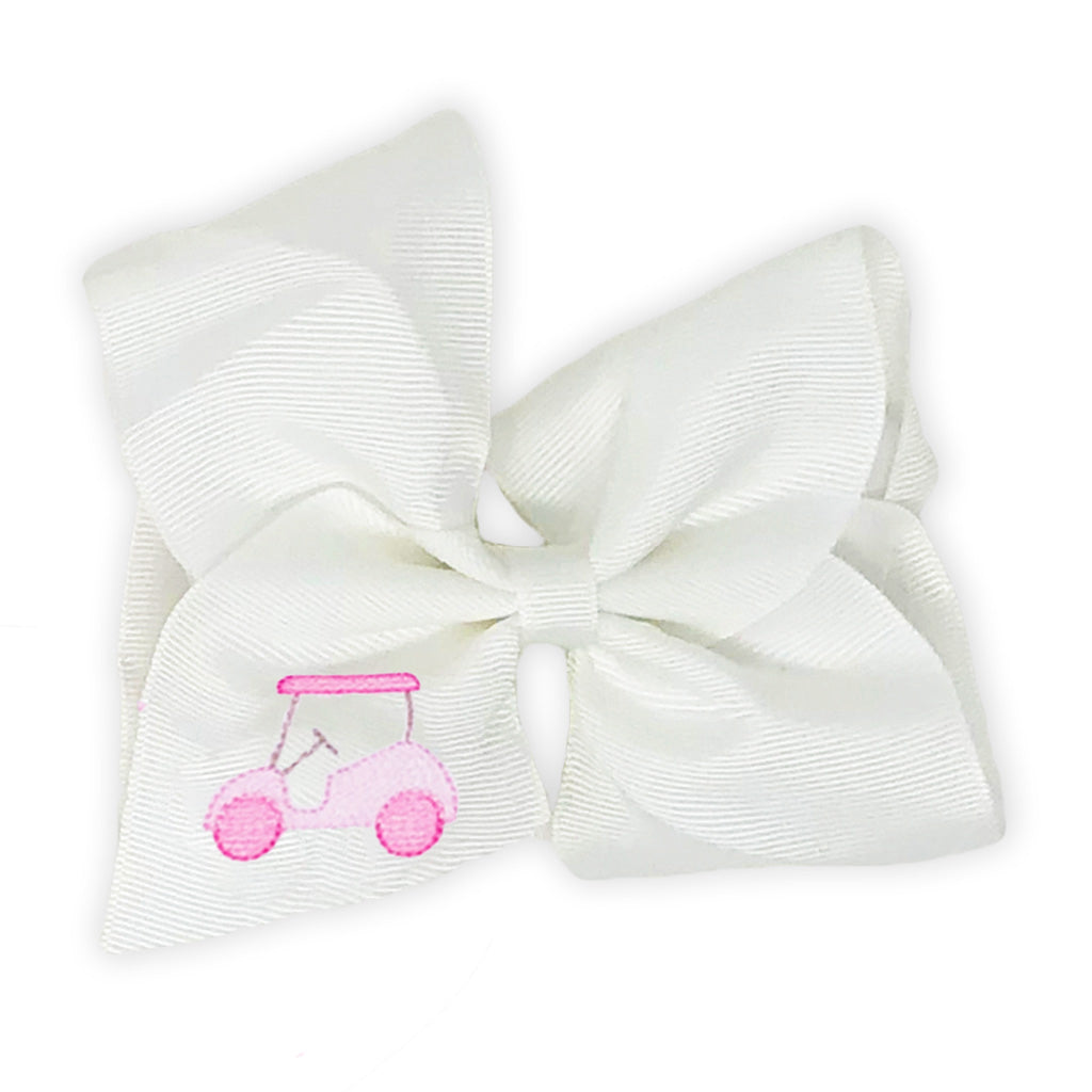 Hair Bow with Embroidered Pink Golf Cart