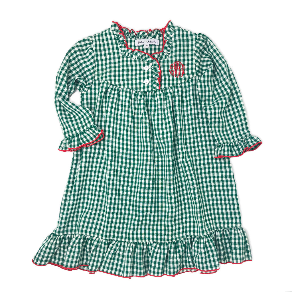Sweet Dreams Green Gingham Nightgown