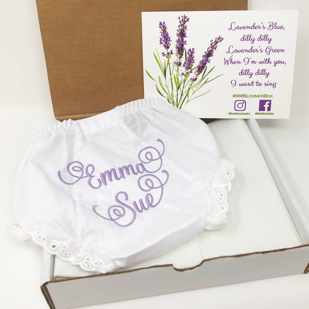 Emma Sue bloomers in box with lavender card