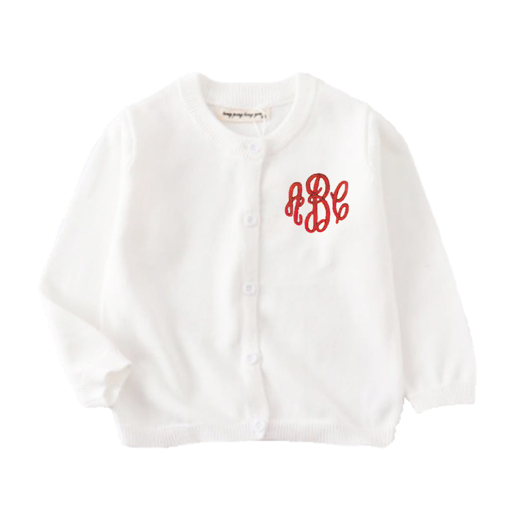 White Personalized Cardigan Sweater for Girls or Boys