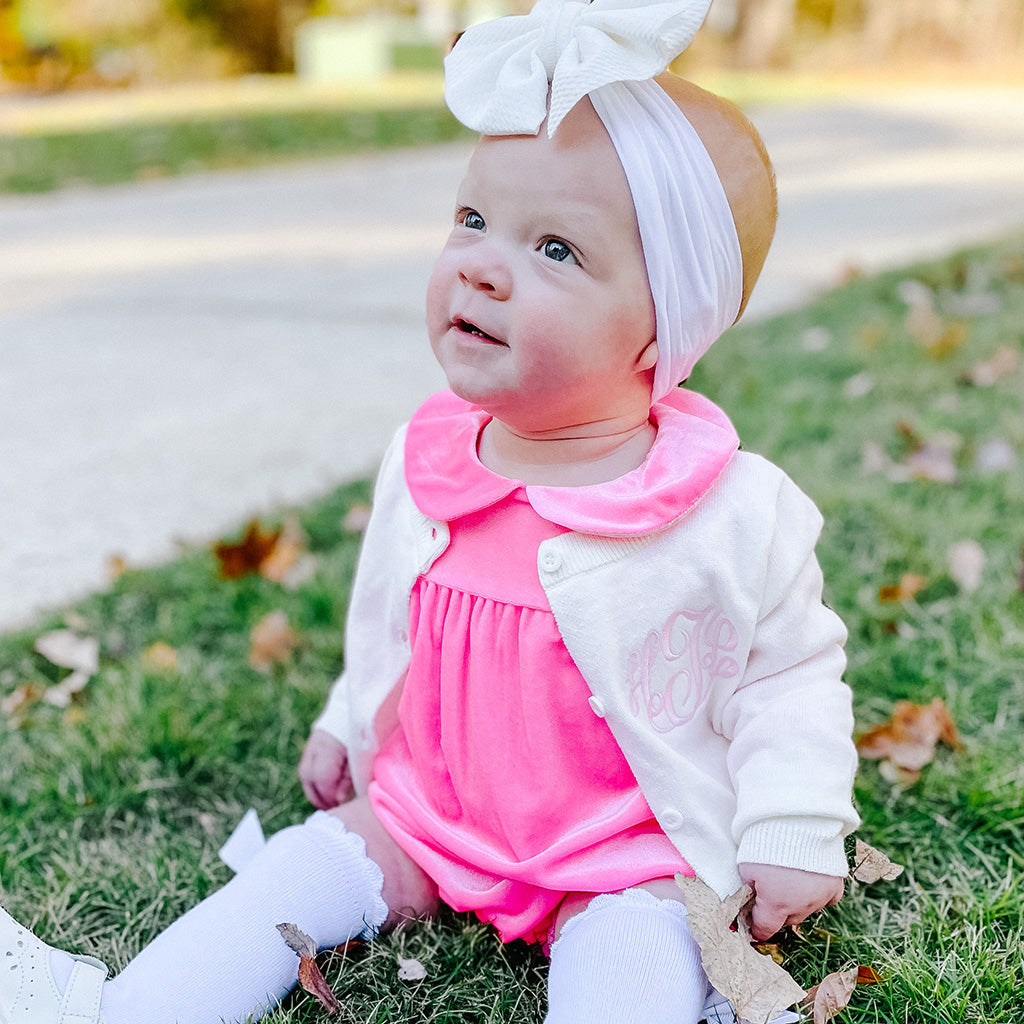 White Monogrammed Cardigan Sweater for Girls or Boys