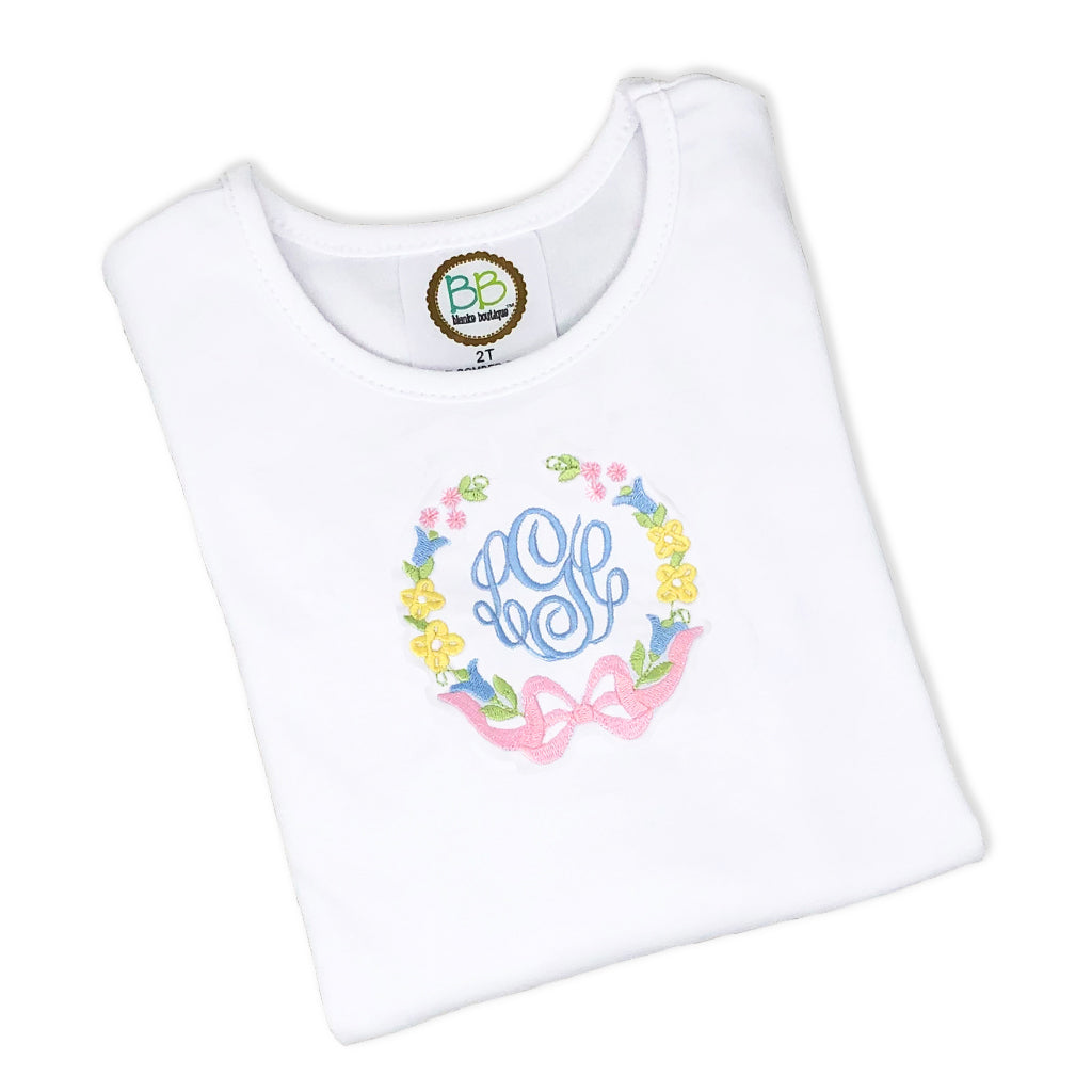 Girls Monogrammed Floral Shirt with Bow