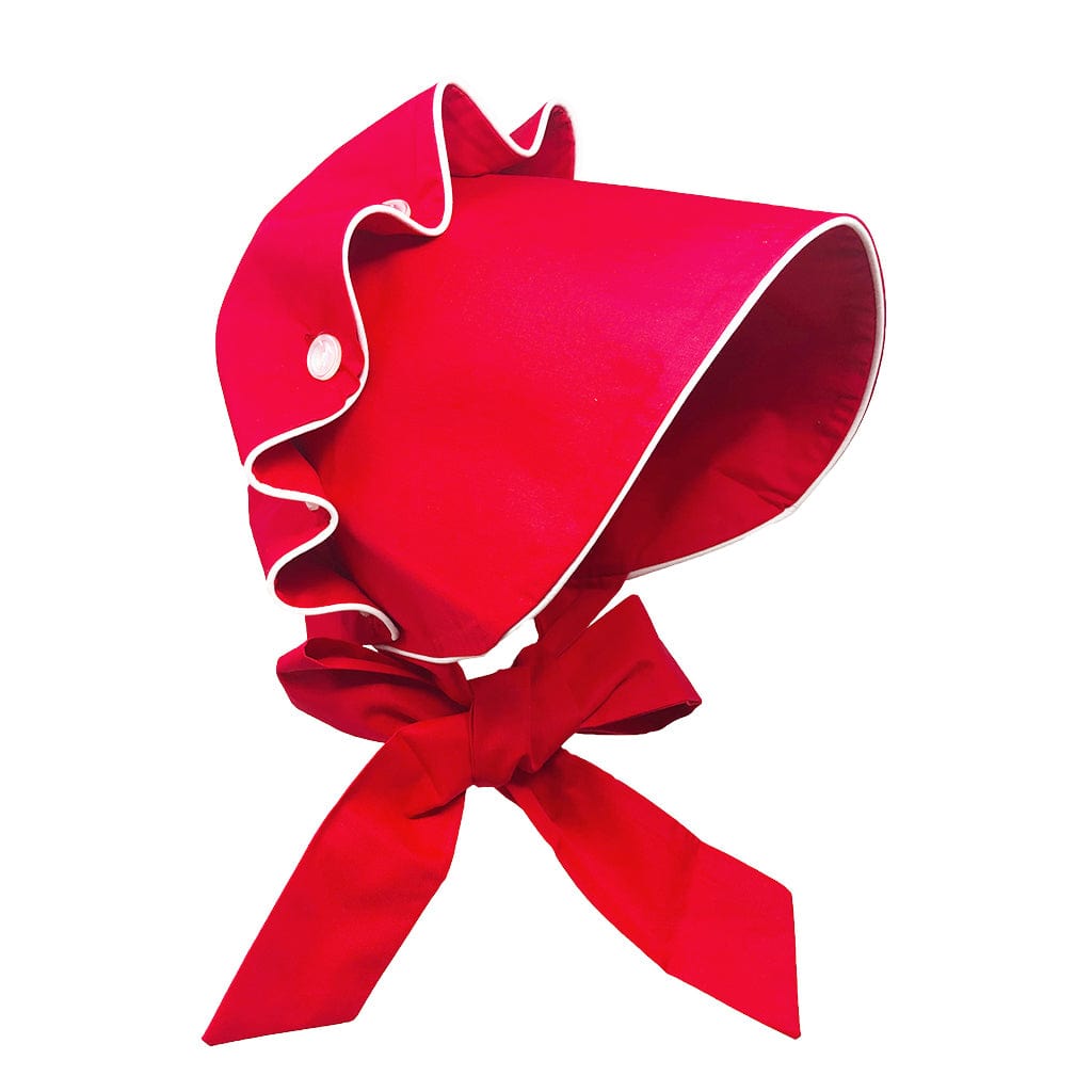 Personalized Red Baby Bonnet with White Piping, Classic Baby Bonnet ...