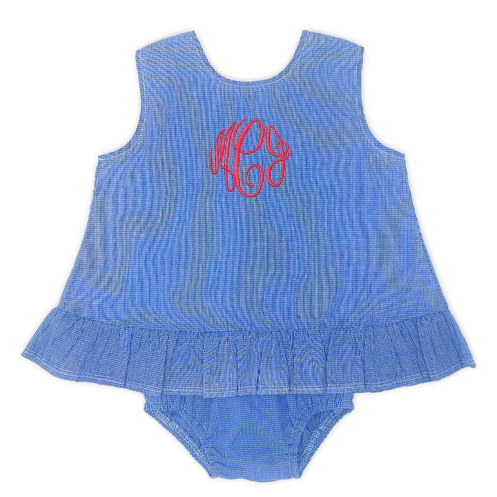 Blue Gingham Monogrammed Baby Bloomer Set