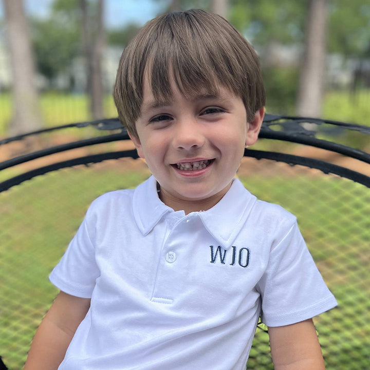 Boys Monogrammed Golf Shirt Navy Blue