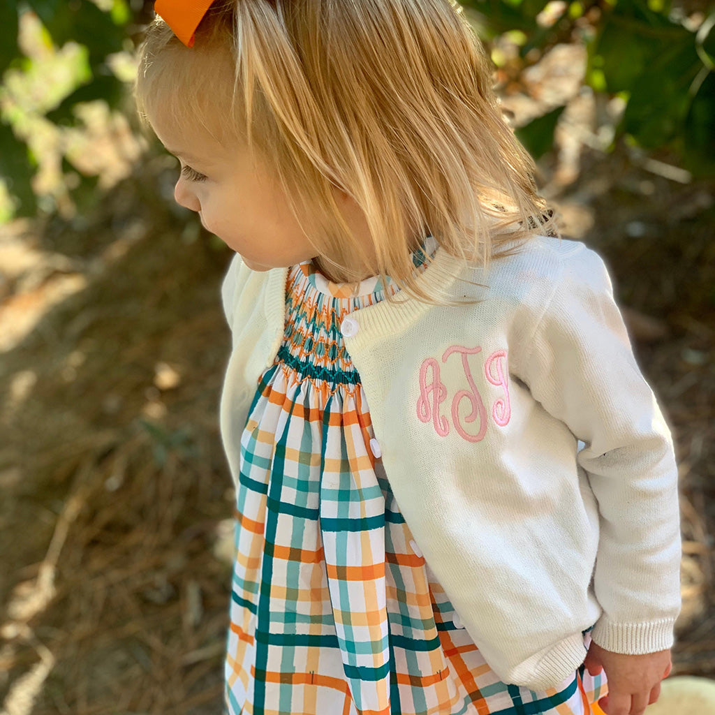 Monogrammed White Cardigan for Toddler Girl