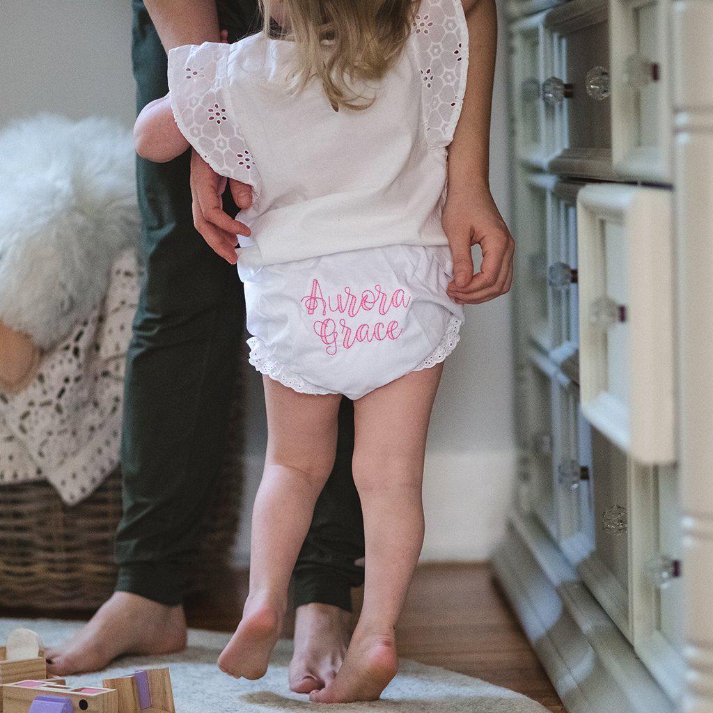 Pink Monogrammed Baby Bloomers