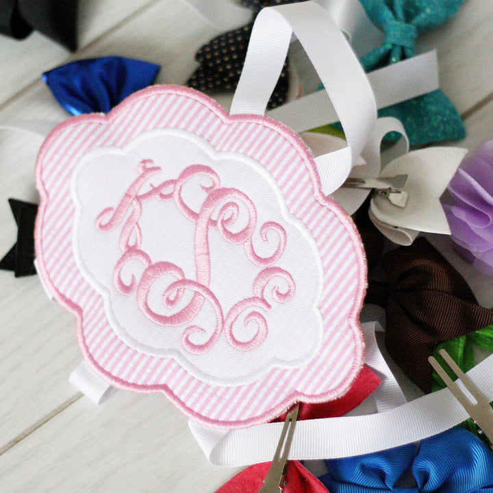 Pink & White Bow Holder-Miss Monogram