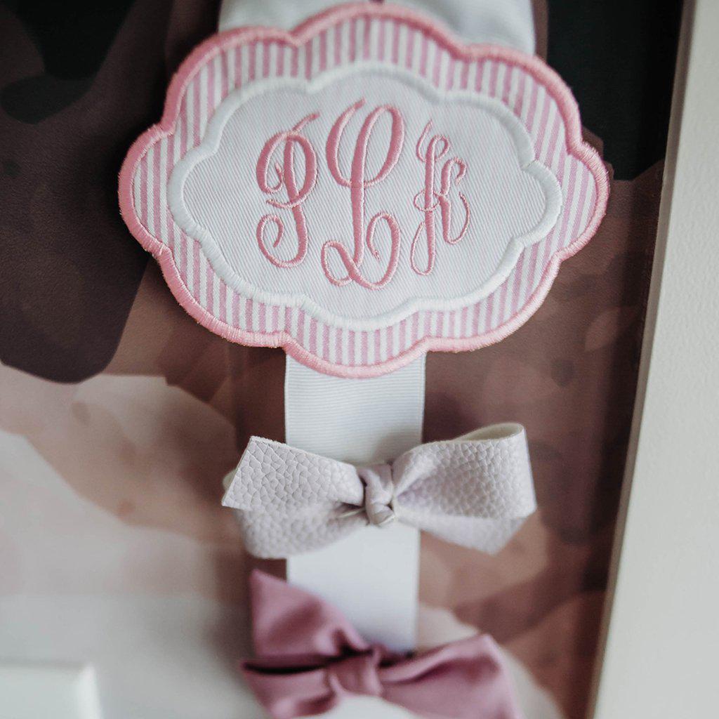 Pink & White Bow Holder-Miss Monogram