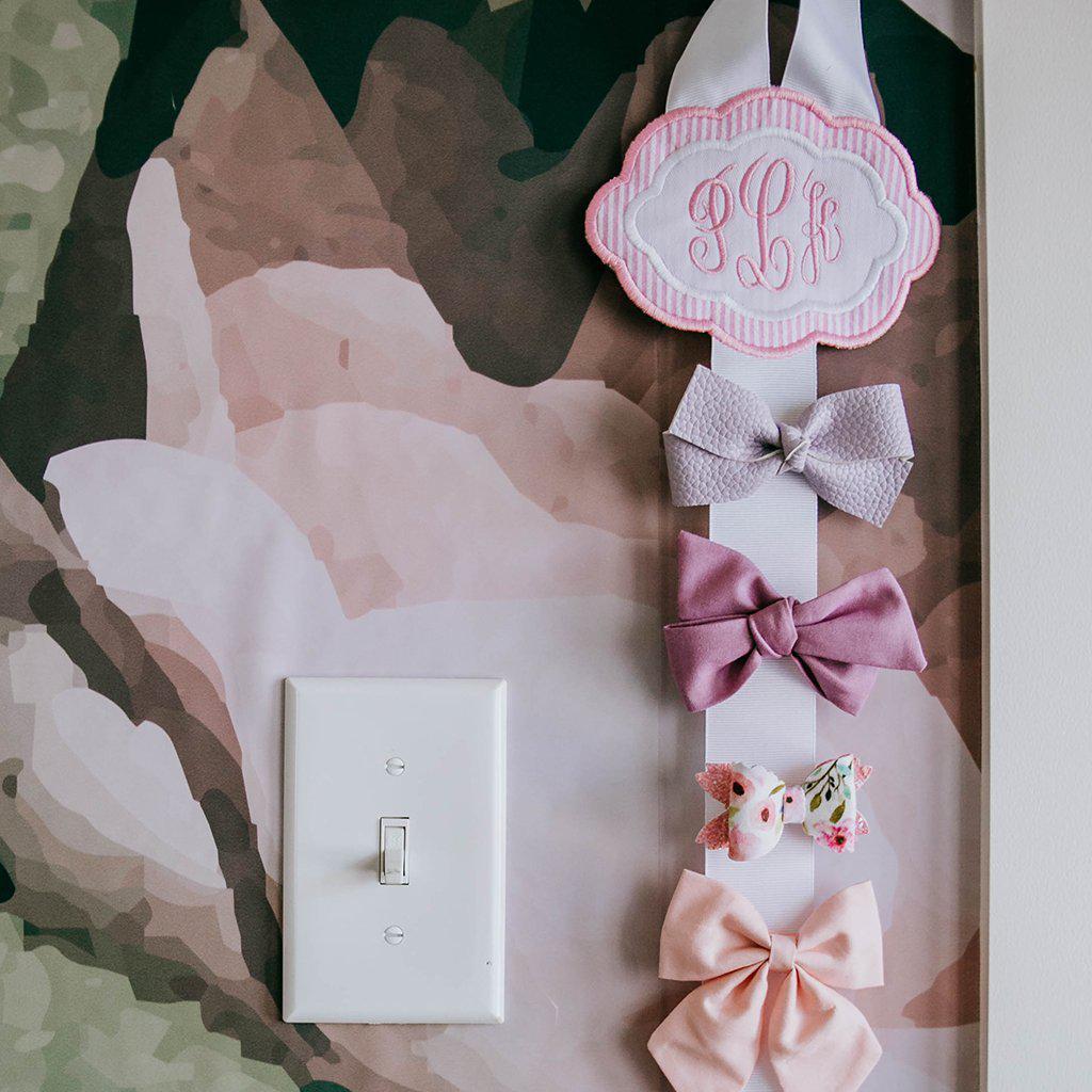 Pink & White Bow Holder-Miss Monogram