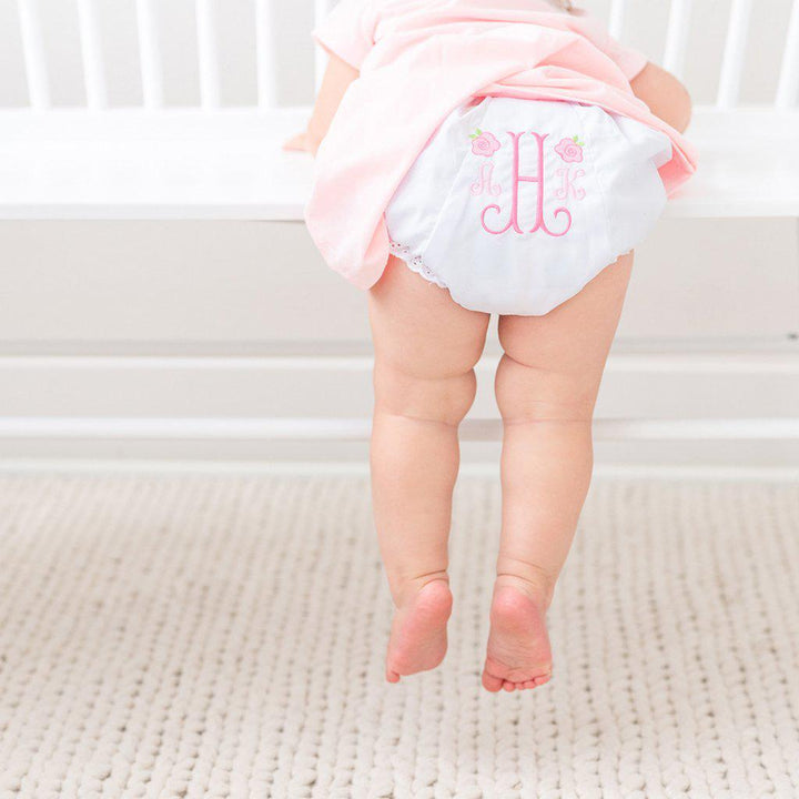 Monogrammed Baby Bloomers with Pink Roses