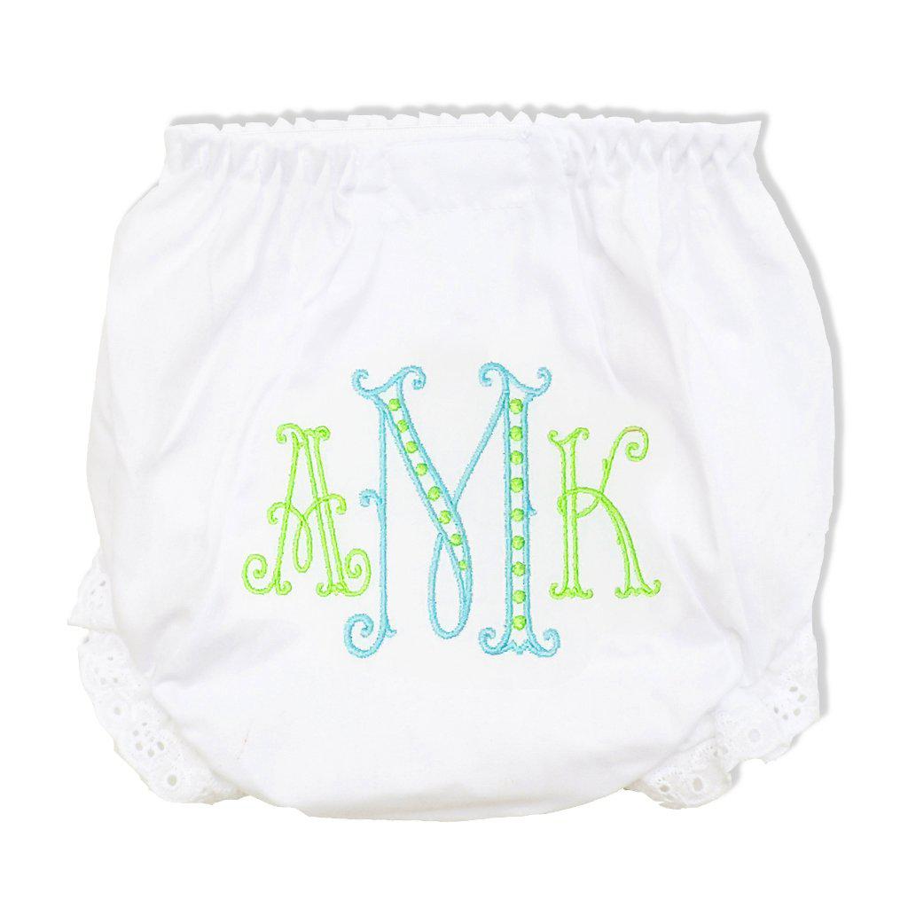 Monogrammed Baby Bloomers with Polka Dot Font